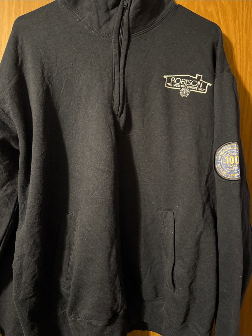 Champion XL Robison Navy Blue Quarter-zip Sweatshirt with Patch On The Side